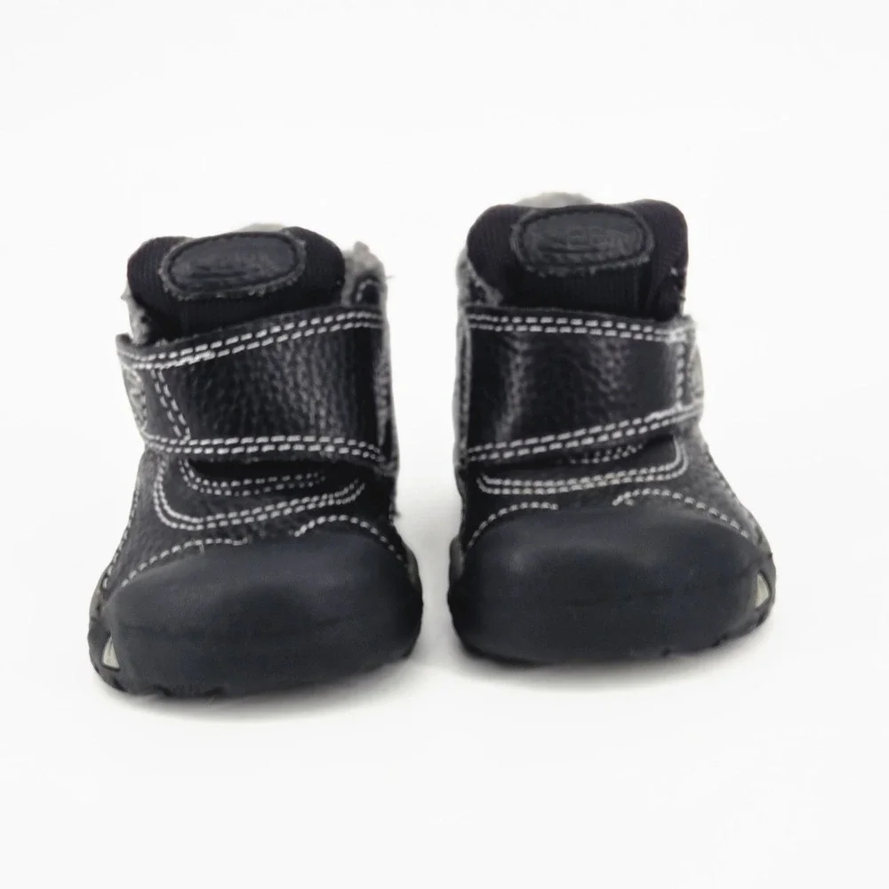 KEEN Kids Kootenay Black Leather Fleece Lined Winter Booties Shoes SZ 4 Toddler
